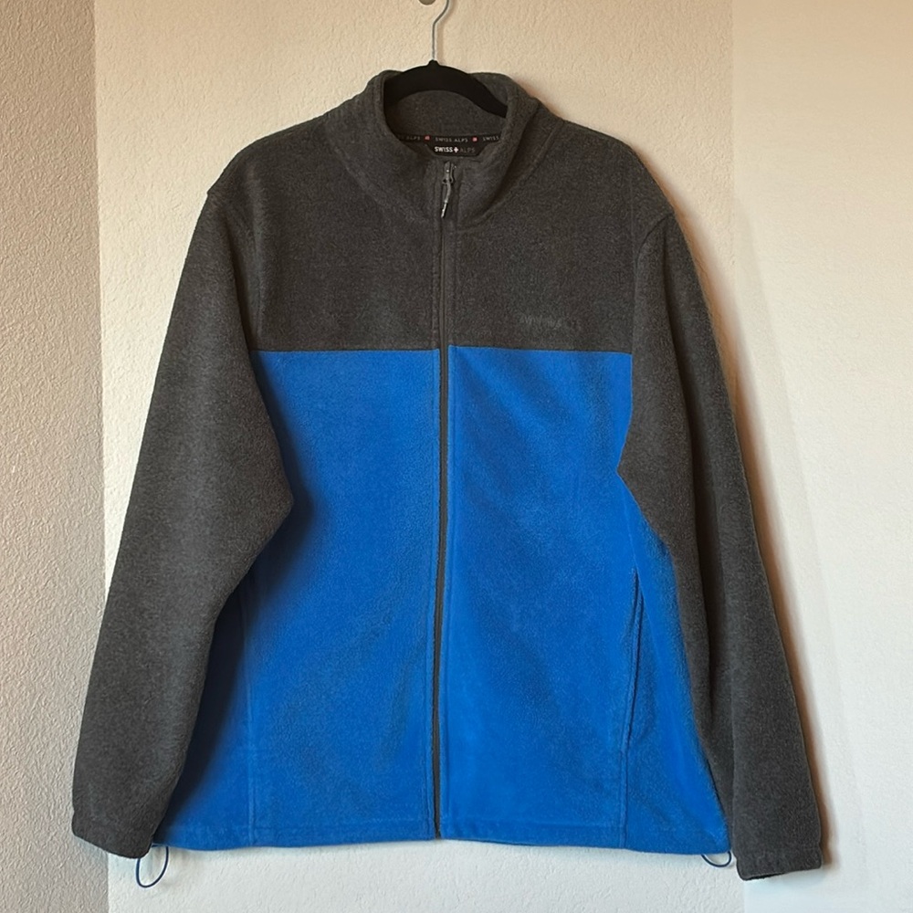 Mens XL Full Zip Fleece Jacket Blue & Gray Swiss Alps